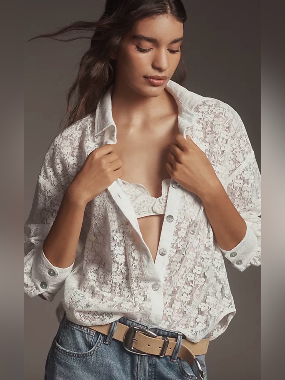 Anthropologie Cloth & Stone Drop-Shoulder Textured Buttondown Shirt